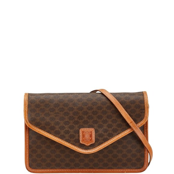 Celine Macadam Shoulder Bag Brown Leather Women's CELINE - Picture 1 of 10